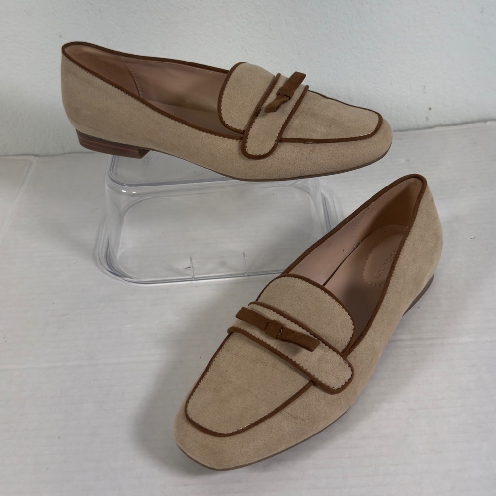 Bandolino Beige Suede Loafers with Brown Trim